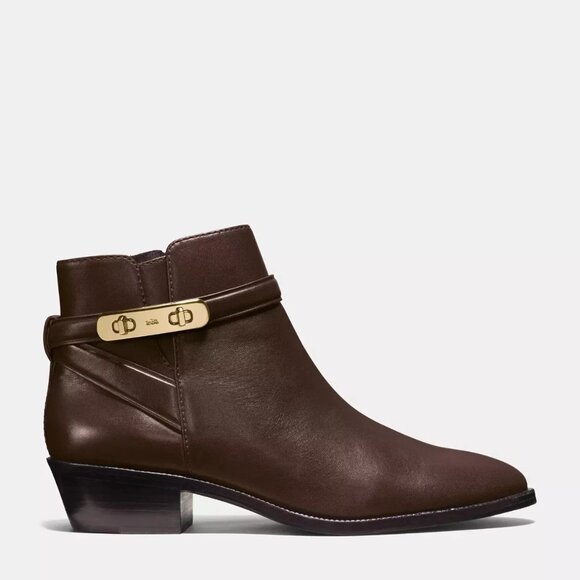 $350 COACH Coleen Bootie MOTO EDGY RICH LEATHER GOLD LOGO ZIP 7 (MG10) - Picture 1 of 8